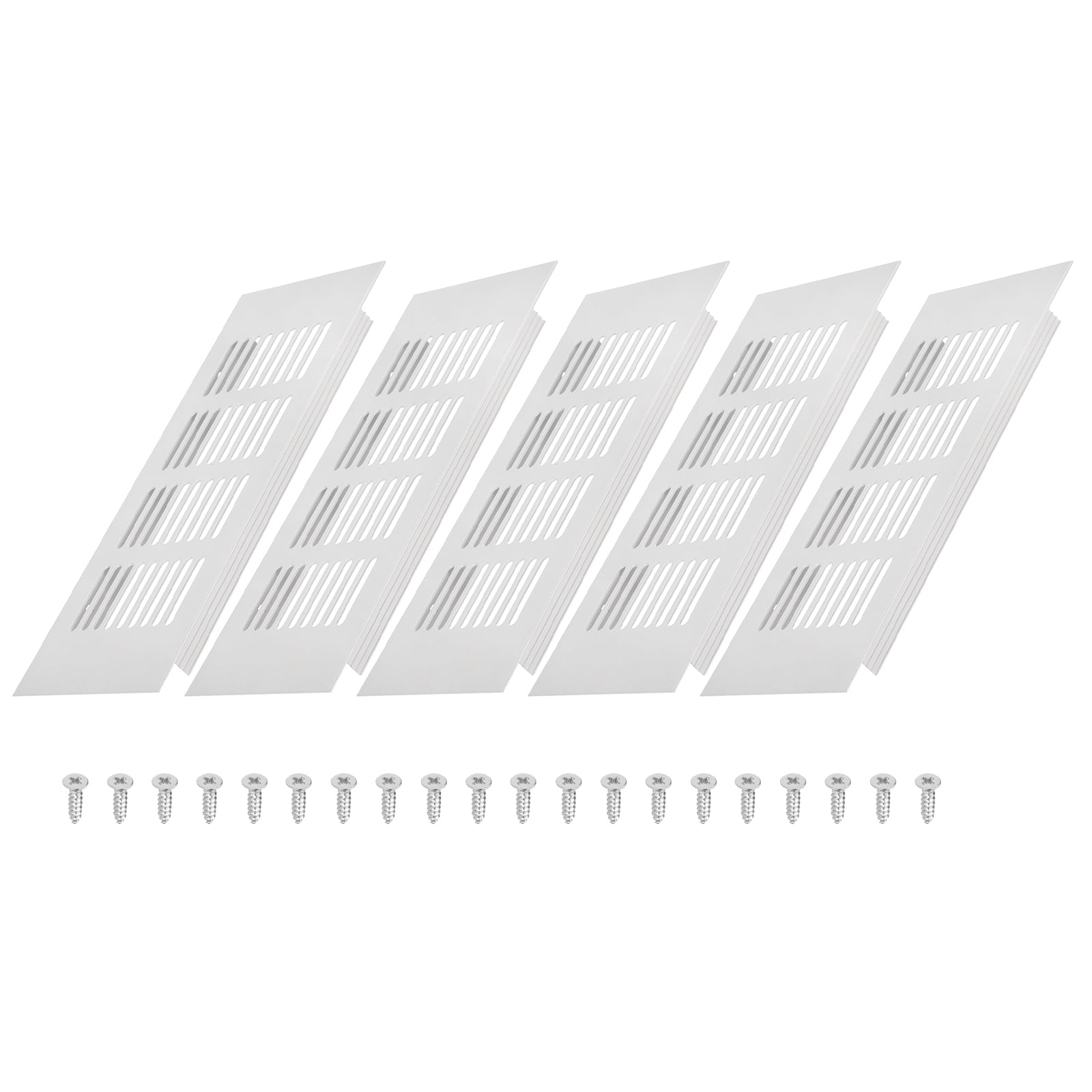 Uxcell 8 x 3 Inch Door Air Vent Cover, 5 Set Heavy Duty Aluminum Grille Ventilation Cover Louvered with 20 Mounting Screws for Cabinet Wardrobe Door, Grey