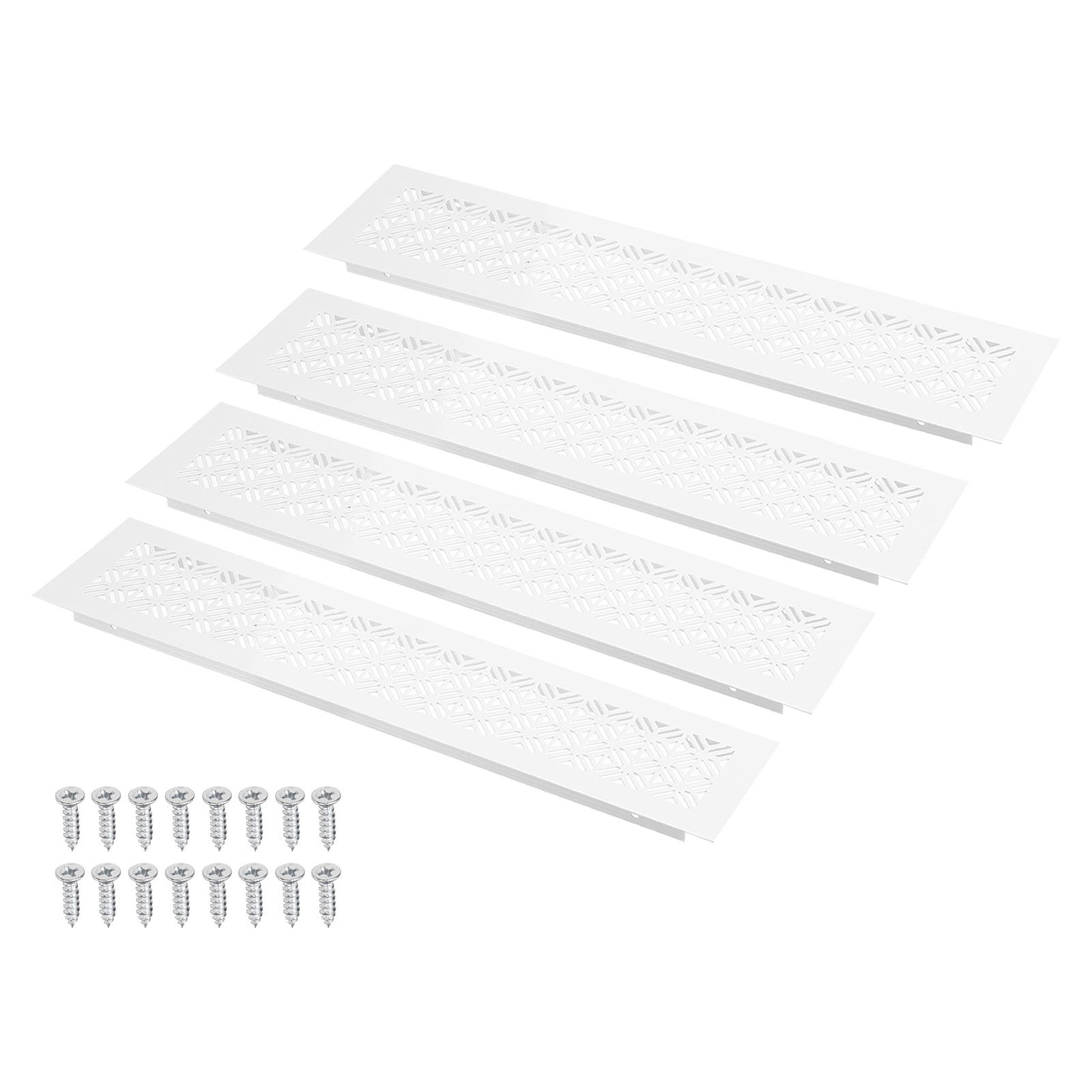 Uxcell 8 x 3 Inch (Duct Openings) Air Vent Cover, 4Set Aluminum Grille Ventilation Cover Louvered with Mounting Screws for Cabinet Wardrobe Door, White (10 x 3 Inch Outer Size)