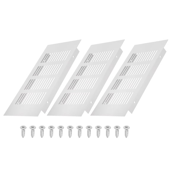 Uxcell 8 x 4 Inch Door Air Vent Cover, 3 Set Heavy Duty Aluminum Grille Ventilation Cover Louvered with 12 Mounting Screws for Cabinet Wardrobe Door, Grey