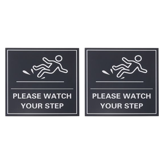 Uxcell 8" x 8" Please Watch Your Step Sign, 2 Pcs Acrylic Warning Sign Self-Adhesive Easy Installation for Indoor Outdoor Home Business, Black with White Text