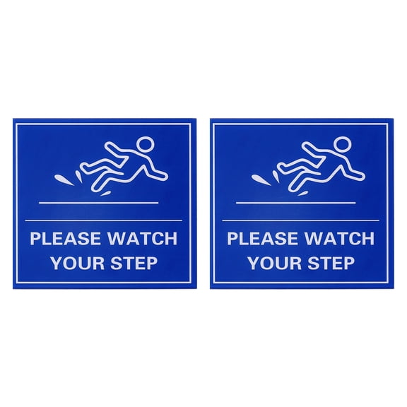 Uxcell 8" x 8" Please Watch Your Step Sign, 2 Pcs Acrylic Warning Sign Self-Adhesive Easy Installation for Indoor Outdoor Home Business, Blue with White Text