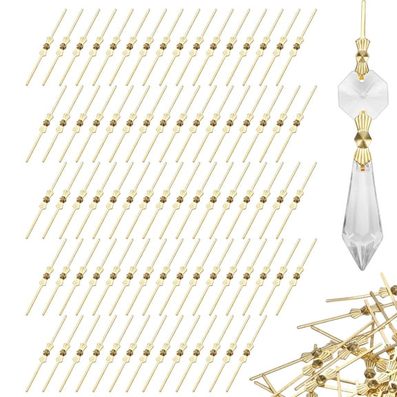 Uxcell 80 Pack Chandelier Crystal Hooks, 2.36 x 0.2 Inch Connector Clips Pins for Fasten Connecting [Copper, Gold]
