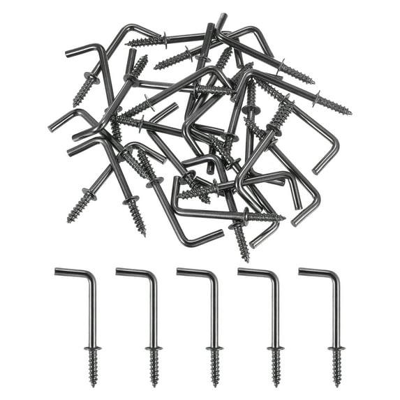 Uxcell 80 Pack L Shape Hooks, 1 Inch Right Angle Screw Hooks for Hanging, Black Bronze
