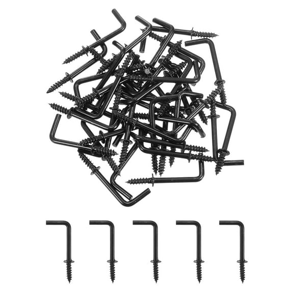 Uxcell 80 Pack L Shape Hooks, 7/8 Inch Right Angle Screw Hooks for Hanging, Black