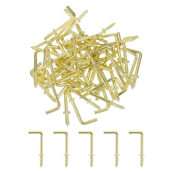 Uxcell 80 Pack L Shape Hooks, 7/8 Inch Right Angle Screw Hooks for Hanging, Gold