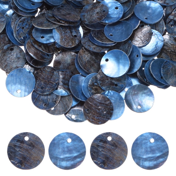 Uxcell 80-Pack Natural Flat Round Seashells, 15mm Flat Round Coin Charm Beads with Hole, Mother of Pearl Shell for Jewelry [Blue]