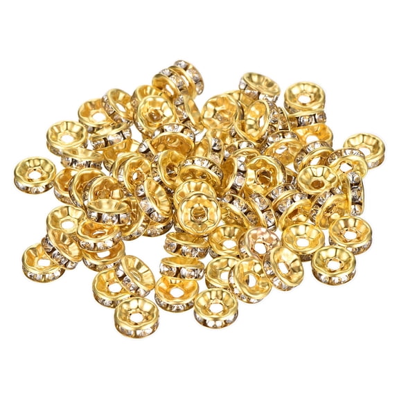 Uxcell 80 Pack Rondelle Spacer Beads, 8mm Rhinestone Spacer Beads Crystal Bead Spacers for DIY Jewelry Making Necklaces Bracelet Pendants, Imitation Gold