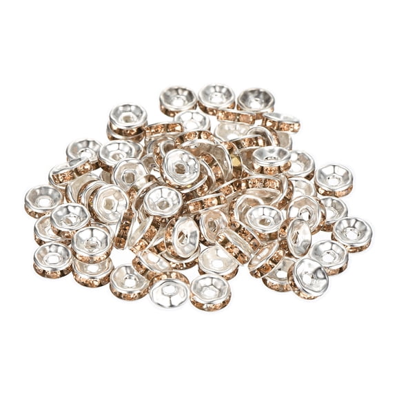 Uxcell 80 Pack Rondelle Spacer Beads, 8mm Rhinestone Spacer Beads Silver Plated Crystal Bead Spacers for DIY Jewelry Making Necklaces Bracelet Pendants, Champagne