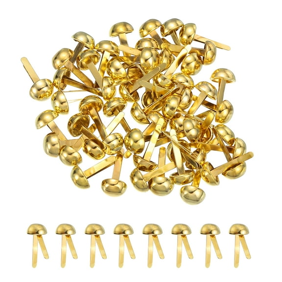 Uxcell 80 Pcs Brads Paper Fasteners, 8 x 17 mm Metal Round Head Split Pins, Prong Brads for Scrapbooking Leather Craft Decorative DIY Supplies, Golden