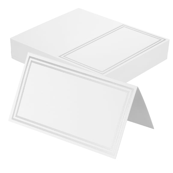Uxcell 80 Pcs Table Seat Name Tent Place Cards with 3.6" x 4" Blank for Wedding, Table Setting, Dinner Parties, Festivals, White Silver Double Line Frame