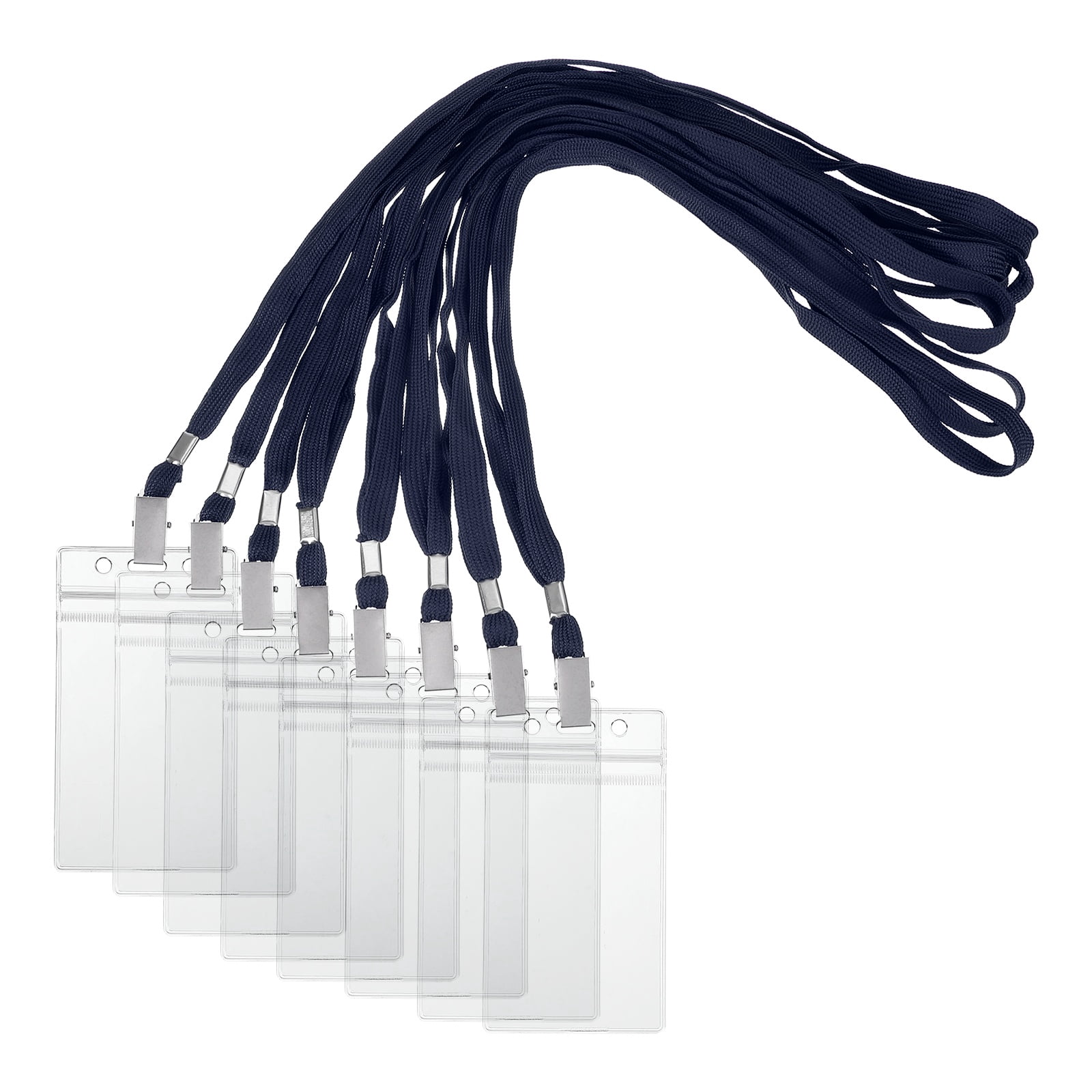 Uxcell 80 Set Name Tag Holders with Lanyard, Plastic Waterproof Badge Holder with Alligator Clip Lanyards for ID Badges Office Teacher Events Meetings, Navy(3x2 Inch)