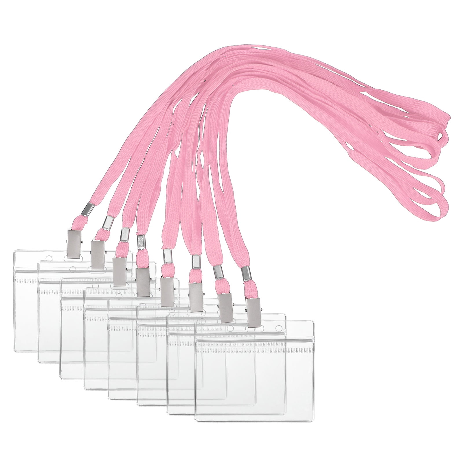 Uxcell 80 Set Name Tag Holders with Lanyard, Plastic Waterproof Horizontal Badge Holder with Alligator Clip Lanyards for ID Badges Office Teacher Events Meetings, Pink(4x2 Inch)
