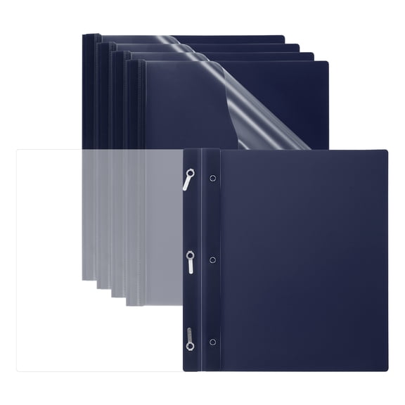 Uxcell 80 Sheet Capacity Clear Front Presentation Binders with 3 Metal Prong Fasteners, Blue 5 Pcs