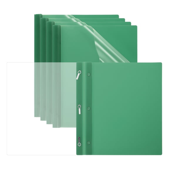Uxcell 80 Sheet Capacity Clear Front Presentation Binders with 3 Metal Prong Fasteners, Green 5 Pcs