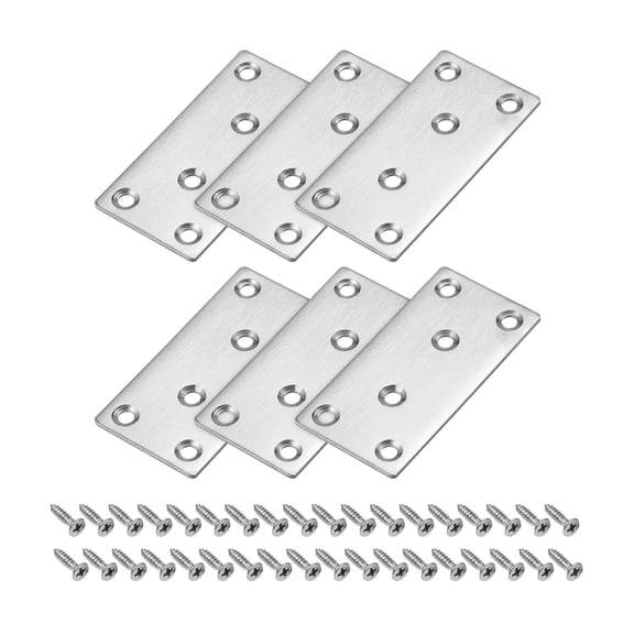 Uxcell 80 x 40 x 2mm Stainless Steel Flat Straight Brace Repair Plate 6 Pcs