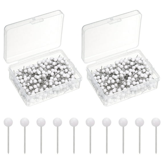 Uxcell 800 Pcs Push Pins, Map Thumb Tacks 4mm Round Head Decorative Push Pins for Bulletin Board Home Office Travel Wall DIY Crafts Map Photo, White