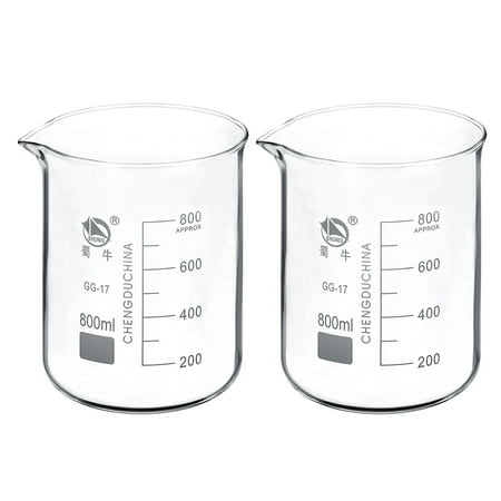 Uxcell 800ml Low Form Glass Beaker 3.3 Borosilicate Graduated Lab Measuring Cups 2 Pack