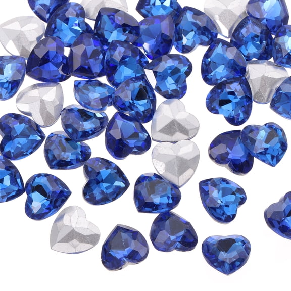 Uxcell 80Pcs Heart Rhinestones, 10mm Pointed Back Heart Glass Rhinestone Gems Crystal for Jewelry Making Costume DIY Crafts, Bright Blue