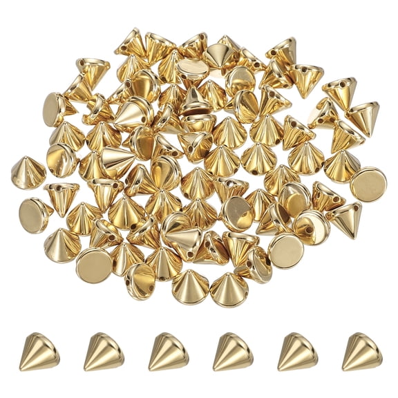 Uxcell 80Pcs Punk Spike Pointed Cone Studs 12x10mm Resin Hand Sewing Rivets Cone Studs Flat Back Punk Spikes for Sew on DIY Crafts Leather Clothes Belt Bags Jewelry Decoration, Gold