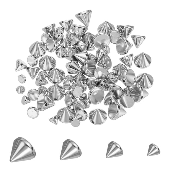 Uxcell 80Pcs Punk Spike Pointed Cone Studs 4 Size Resin Hand Sewing Rivets Cone Studs Flat Back Punk Spikes for Sew on DIY Crafts Leather Clothes Belt Bags Jewelry Decoration, Silver