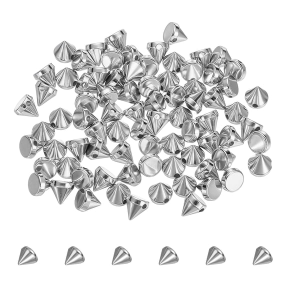 Uxcell 80Pcs Punk Spike Pointed Cone Studs 8x8mm Resin Hand Sewing Rivets Cone Studs Flat Back Punk Spikes for Sew on DIY Crafts Leather Clothes Belt Bags Jewelry Decoration, Silver