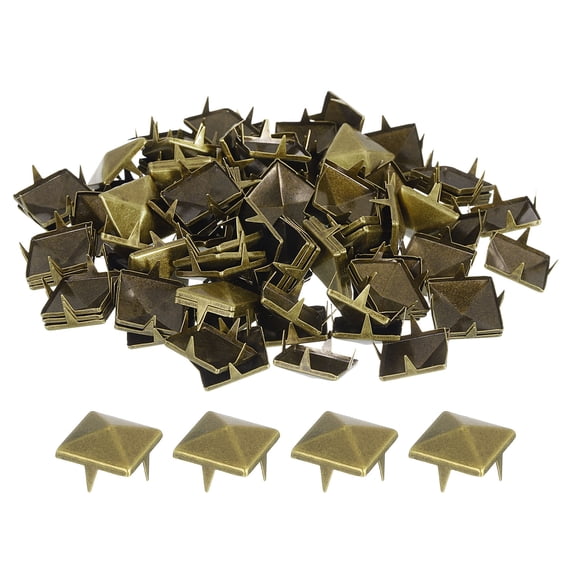 Uxcell 80Pcs Square Pyramid Rivets, 15mm Four-Jaw Studs Spikes, Copper Punk Rock Nailhead Spots (Bronze)