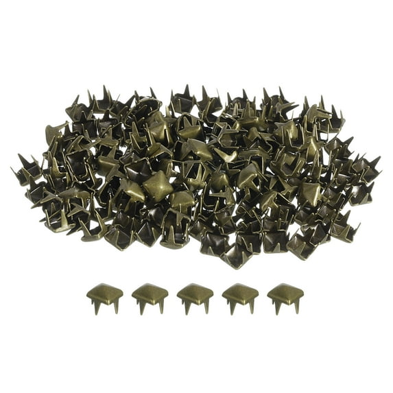Uxcell 80Pcs Square Pyramid Rivets, 4mm Four-Jaw Studs Spikes, Copper Punk Rock Nailhead Spots (Bronze)