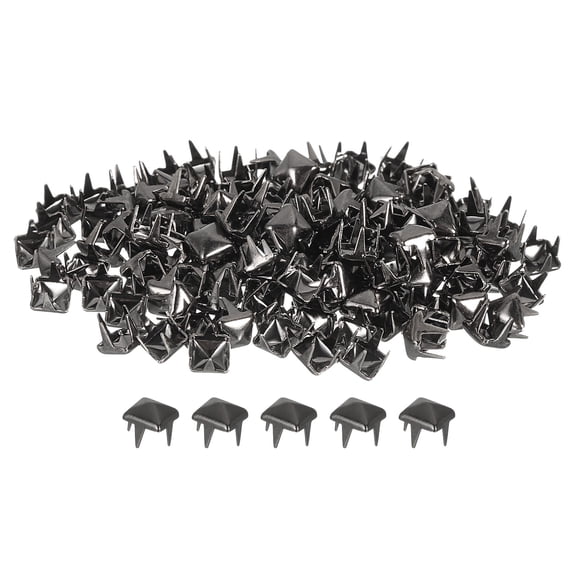 Uxcell 80Pcs Square Pyramid Rivets, 4mm Four-Jaw Studs Spikes, Copper Punk Rock Nailhead Spots (Metallic Black)