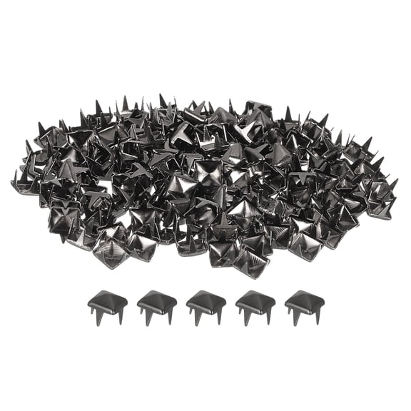 Uxcell 80Pcs Square Pyramid Rivets, 5mm Four-Jaw Studs Spikes, Copper Punk Rock Nailhead Spots (Metallic Black)