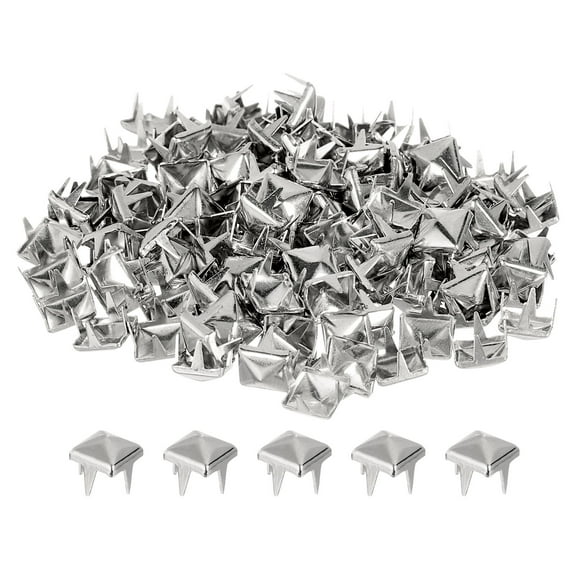 Uxcell 80Pcs Square Pyramid Rivets, 6mm Four-Jaw Studs Spikes, Copper Punk Rock Nailhead Spots (Silver)