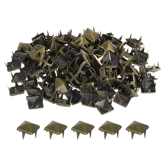 Uxcell 80Pcs Square Pyramid Rivets, 8mm Four-Jaw Studs Spikes, Copper Punk Rock Nailhead Spots (Bronze)