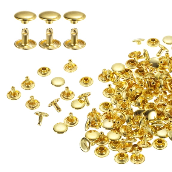 Uxcell 80Sets Double Cap Rivet 10x8mm Carbon Steel Round Head Snap Studs, Gold
