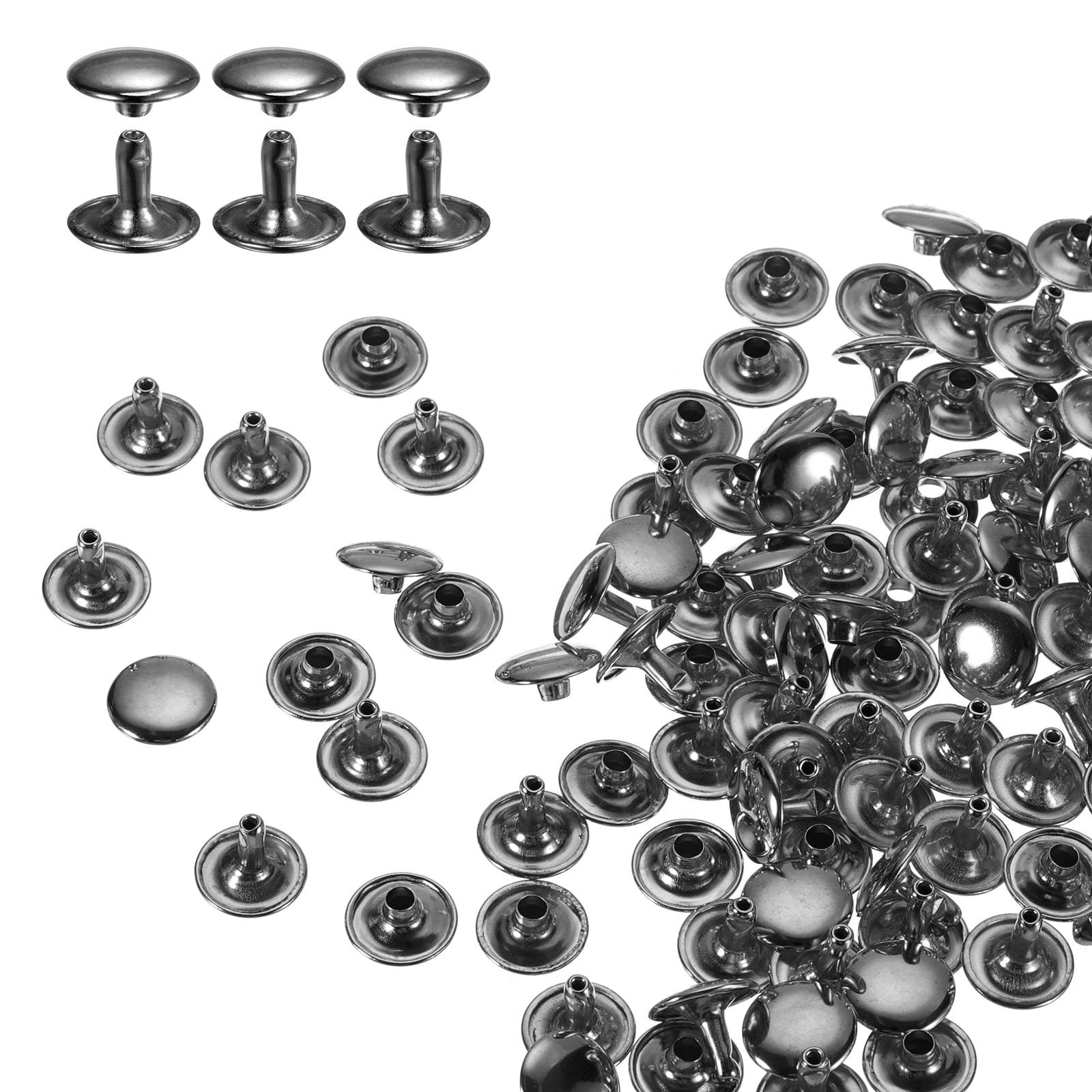 HARFINGTON 80-Set Double Cap Rivets – 8x8mm Carbon Steel, Round Head, Silver, Tubular Studs For Leather Craft, DIY & Repairs