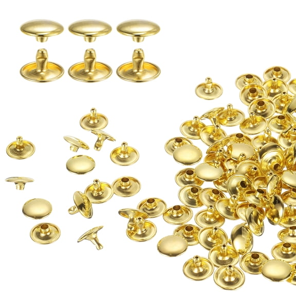 Uxcell 80Sets Double Cap Rivet 12x8mm Carbon Steel Round Head Snap Studs, Gold
