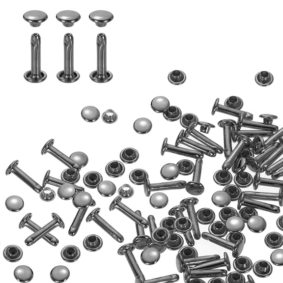 Uxcell 100Sets Double Cap Rivet 6x12mm Carbon Steel Round Head Snap Studs, Gunmetal