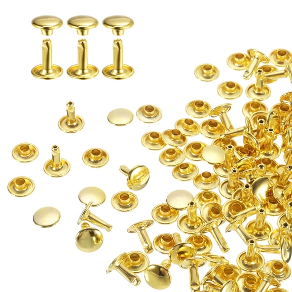 Uxcell 80Sets Double Cap Rivet 9x10mm Carbon Steel Round Head Snap Studs, Gold