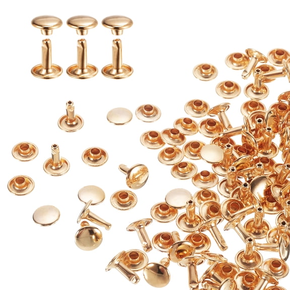 Uxcell 80Sets Double Cap Rivet 9x10mm Carbon Steel Round Head Snap Studs, Light Gold