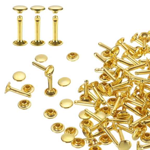 Uxcell 80Sets Double Cap Rivet 9x16mm Carbon Steel Round Head Snap Studs, Gold