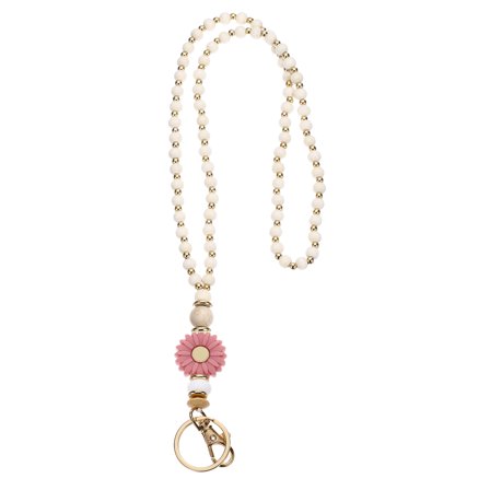 Uxcell Wood Beaded Lanyard, Cute Sunflower Wooden Beaded Lanyard for ID Badges Keychain Women Office Workers Teachers Dark Red