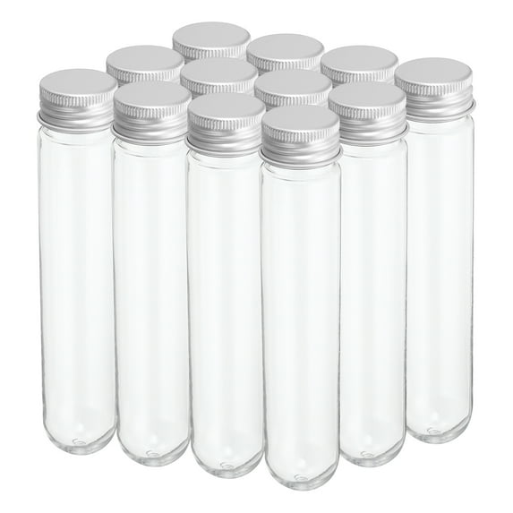 Uxcell 80ml Plastic Test Tubes with Screw Caps, 12Pcs 156x30mm Tubes for Party Decoration Lab Use, Silver Tone