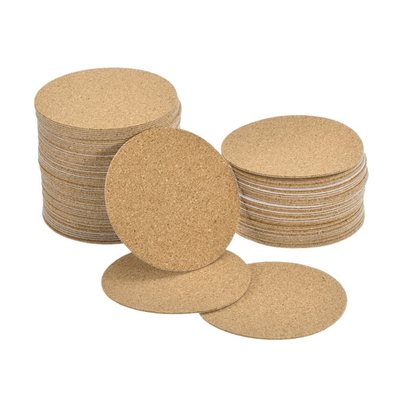 Uxcell 80mm(3.15") Round Coasters 1mm Thick Cork Cup Mat Self-Adhesive Pad 100 Pack
