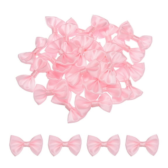 Uxcell 80pcs Pink Bow Ties 1.5"x1" Mini Bowknot for Crafting Little Satin Bows