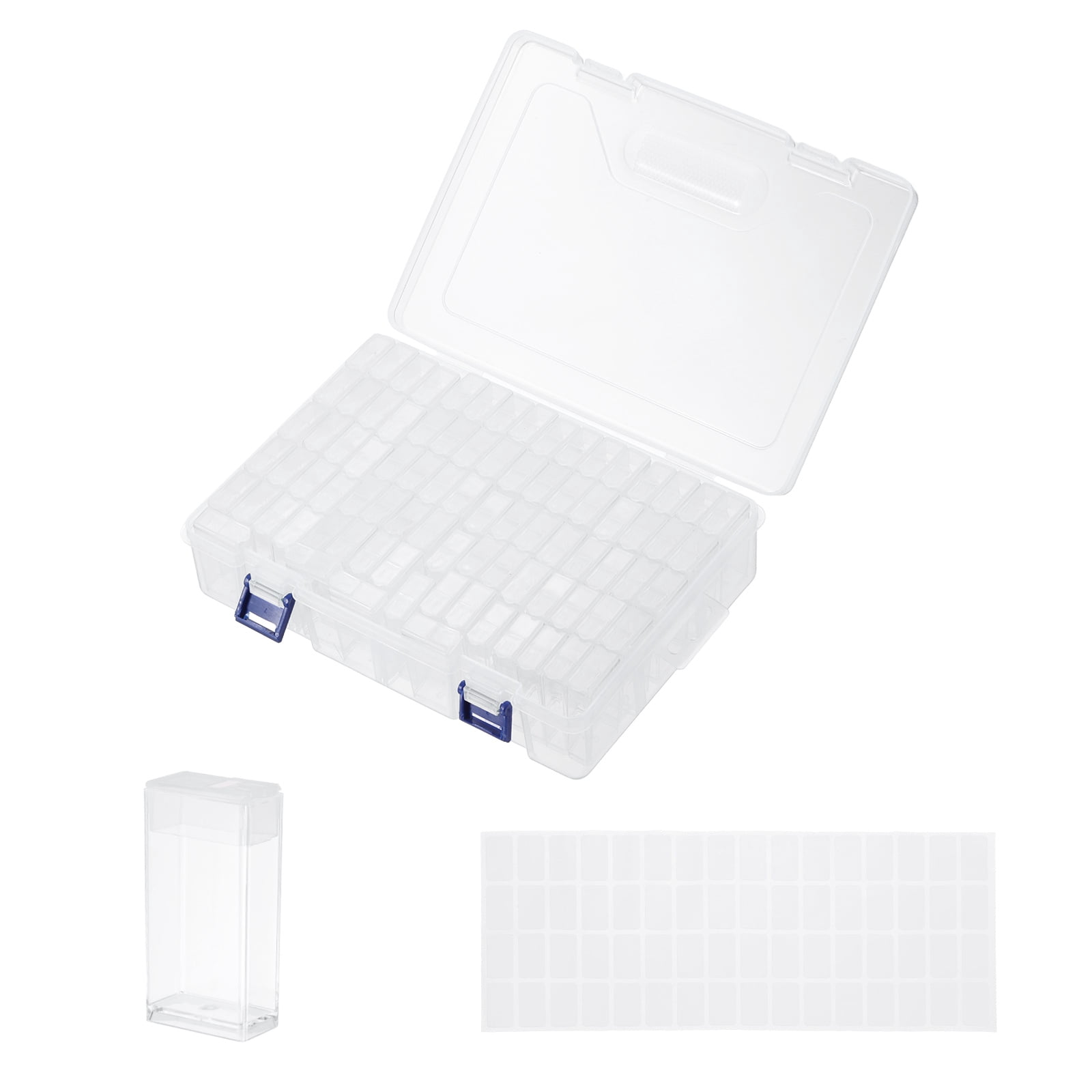 Uxcell 84 Slots Diamond Art Storage Containers, Clear Plastic Diamond Art Painting Beads Organizer Case Accessories with Labels for Jewelry Nail Crafts Rhinestones, 9.1x6.3x2.4inch