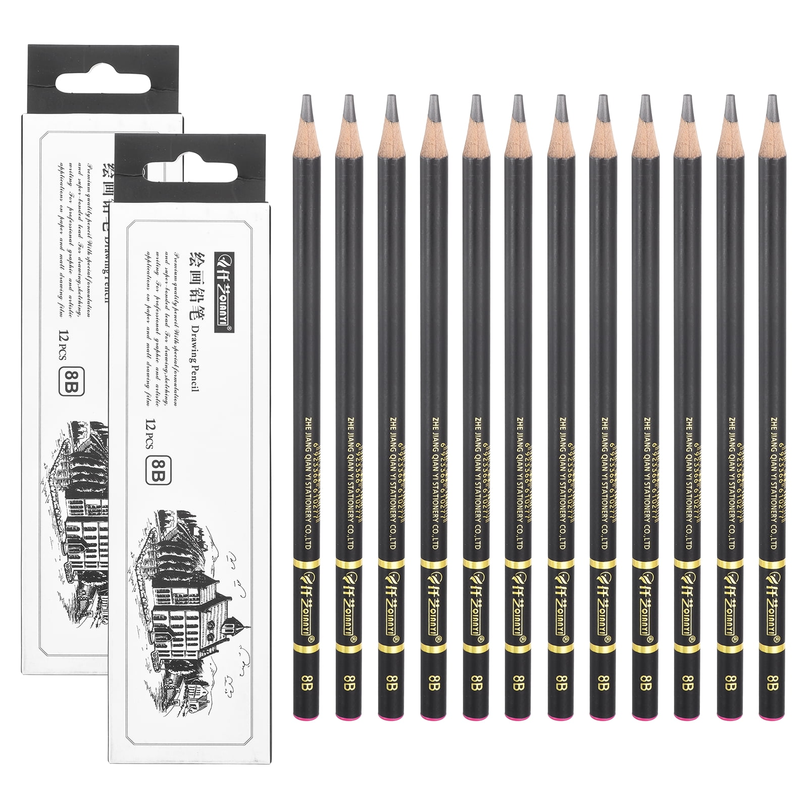 Uxcell 8B Sketch Pencils for Drawing, 24Pcs Professional Art Drawing Pencils Graphite Wood Art Supplies Break-Resistant for Artists Beginners Shading Sketching Doodling, Purple