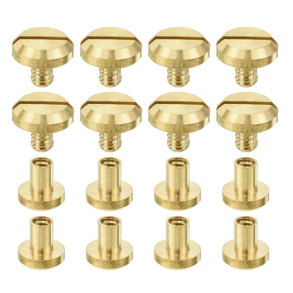 Uxcell 8Pack Brass Chicago Screw, 7mm Concave Leather Rivets Belt Screw Binding Stud Nail Rivets for Leathercraft