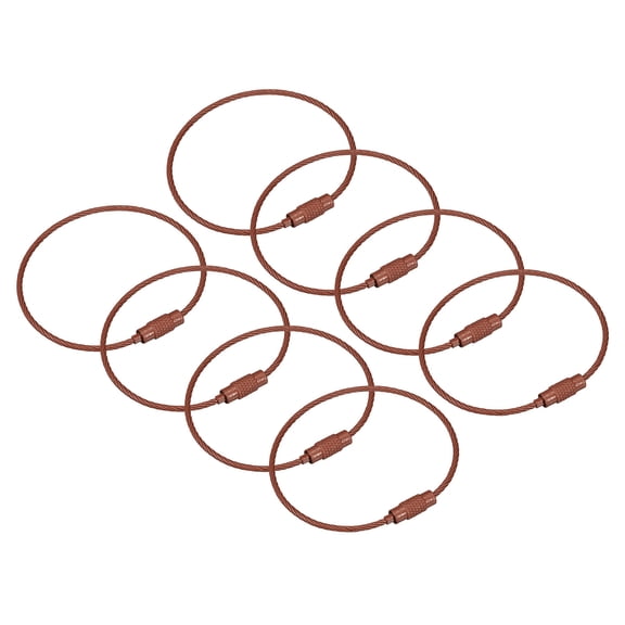 Uxcell 8Pack Cable Key Rings, 6-inch(155mm) Wire Keychain Twist Loops, Coffee