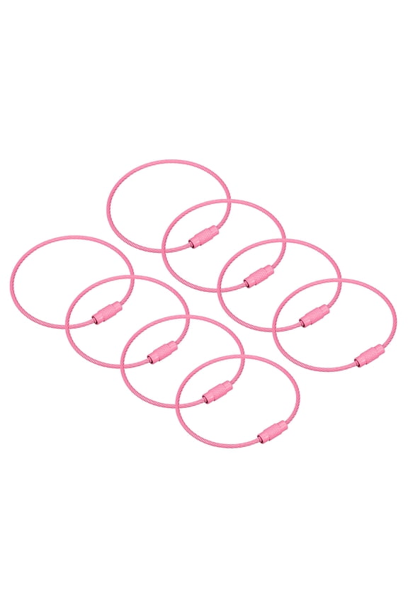 8Pack Cable Key Rings, 6-inch(155mm) Wire Keychain Twist Loops, Pink