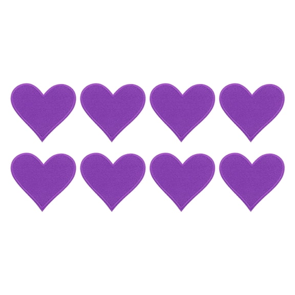 Uxcell 8Pack Iron on Heart Patches Sew on Heart Embroidered Patches, 70mm Purple