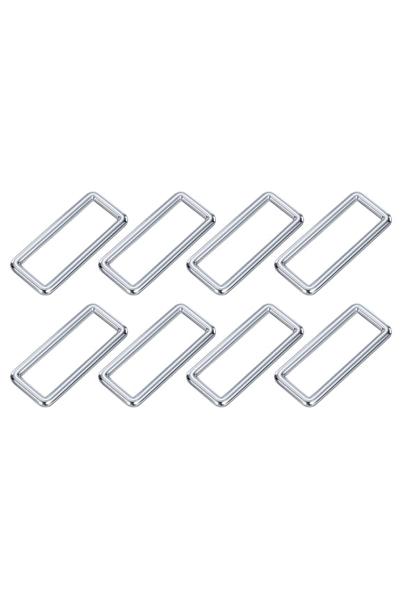 8Pack Metal Rectangle Ring, 2 x 5/8 Inch Metal Rectangular Buckle for Bag Belt, Silver