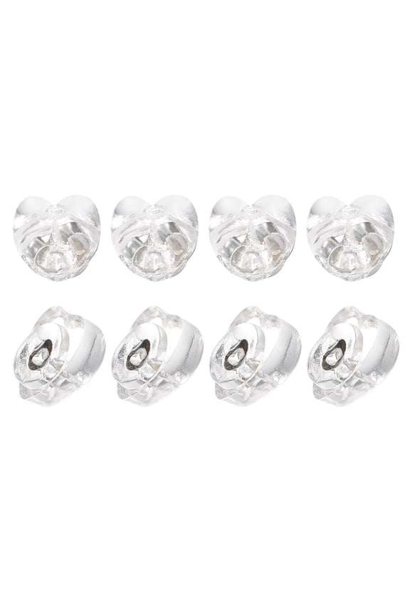 8Pack Silicone Earring Back Heart Soft Earring Stopper for Stud 3.8mm Silver